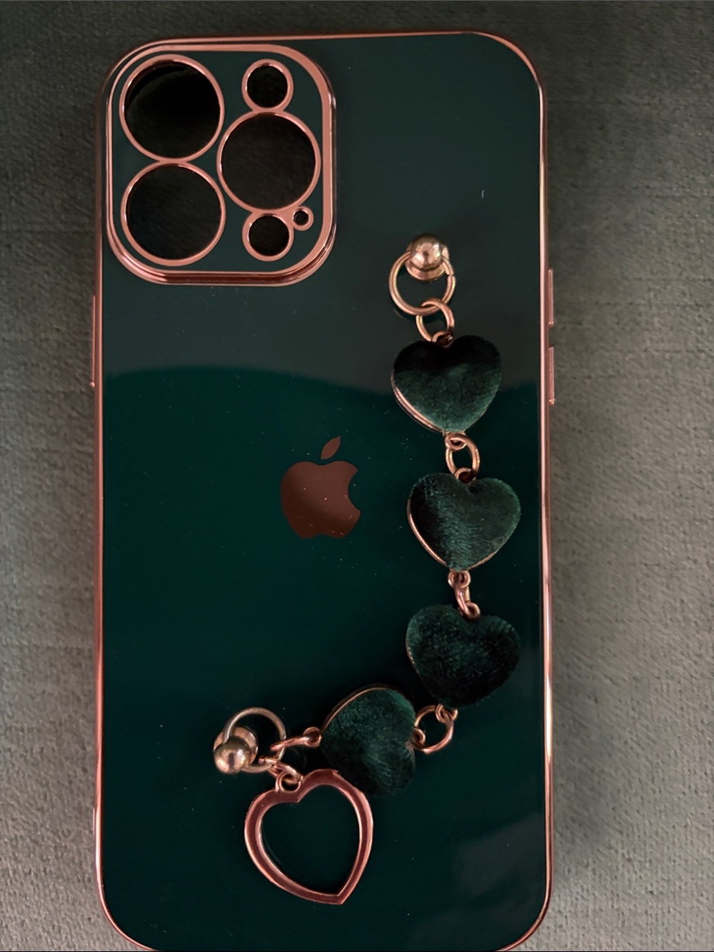 Apple Dark Green Gloss iPhone Case with Heart Charm Chain